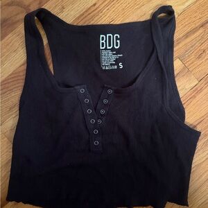 BDG cropped black tank top with snap buttons halfway down the front